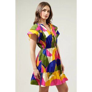 Sugar Lips Multicolor Geometric Rio Abstract Riley Poplin Mini Dress Size XL